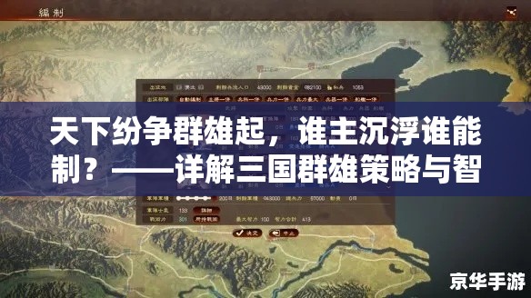 天下纷争群雄起，谁主沉浮谁能制？——详解三国群雄策略与智谋竞赛